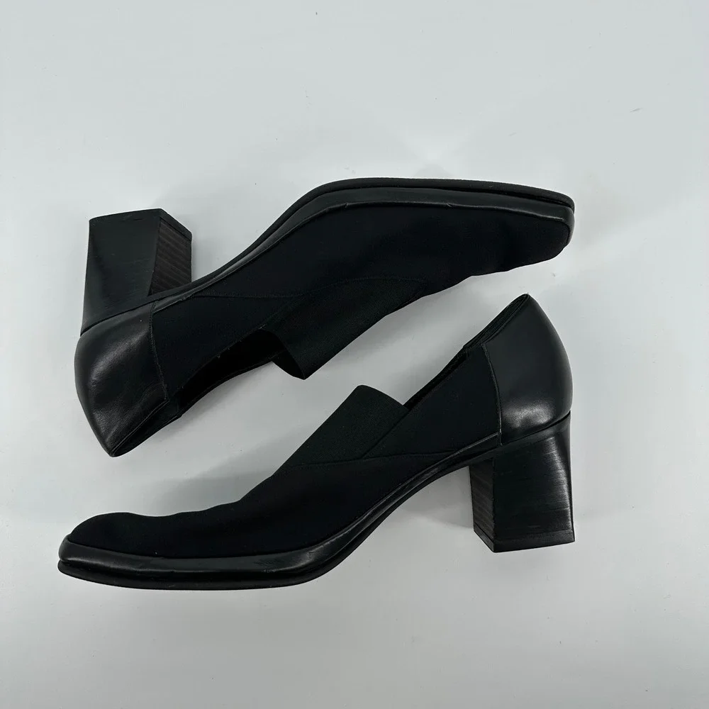 Ranoni Italian Black Leather Block‎ Heel Square Toe Pumps Shoes 11 AAAA Women